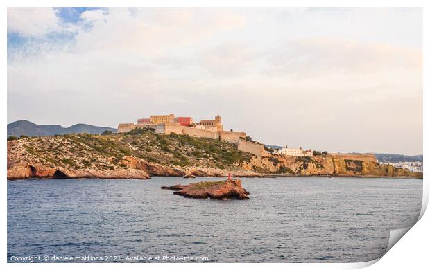view from the sea of old Ibiza and the bulwark tha Print by daniele mattioda