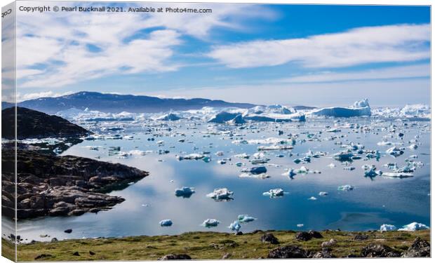 Icebergs in Ilulissat Icefjord Greenland Canvas Print by Pearl Bucknall