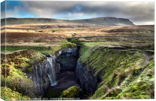 Waterfall at Hull Pot and Pen Y Ghent Canvas Print by Mark Sunderland