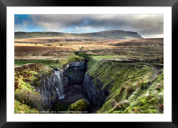 Waterfall at Hull Pot and Pen Y Ghent Framed Mounted Print by Mark Sunderland