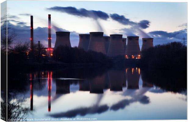 Ferrybridge Power Station Reflected in the River Aire Canvas Print by Mark Sunderland