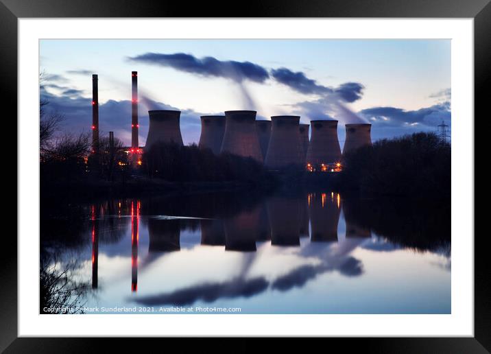 Ferrybridge Power Station Reflected in the River Aire Framed Mounted Print by Mark Sunderland