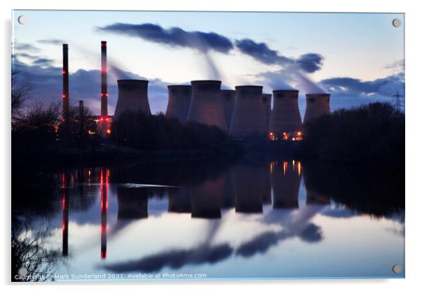 Ferrybridge Power Station Reflected in the River Aire Acrylic by Mark Sunderland