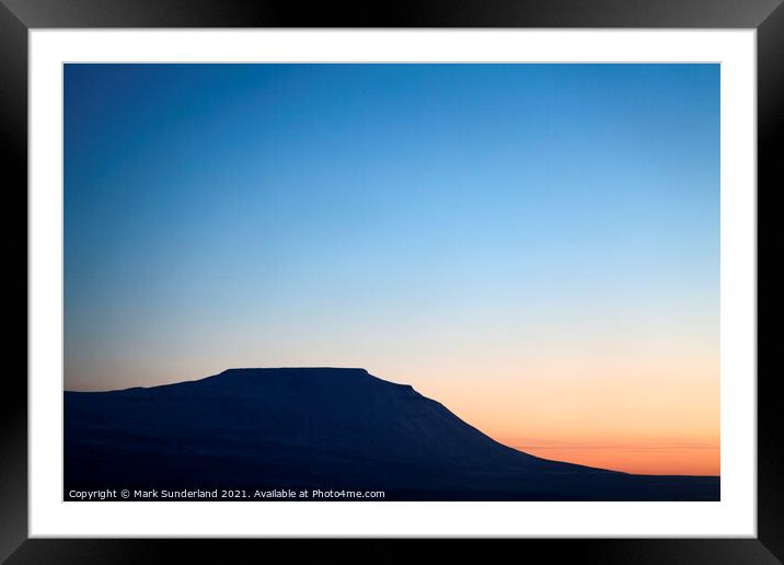 The Flat Topped Peak of Ingleborough at Sunset in Winter Framed Mounted Print by Mark Sunderland