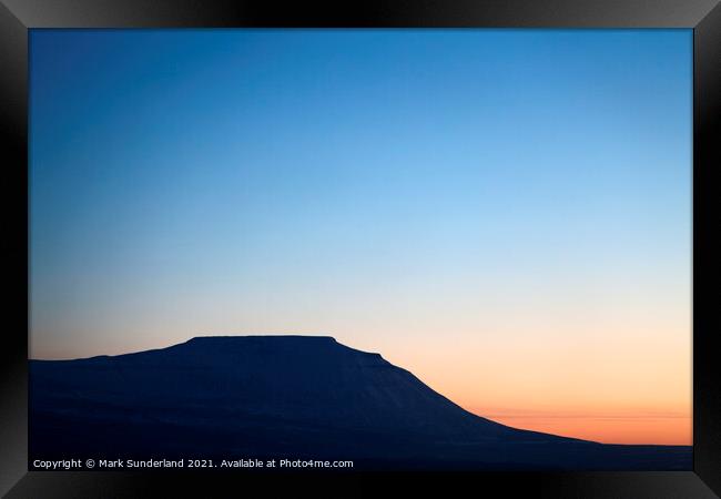 The Flat Topped Peak of Ingleborough at Sunset in Winter Framed Print by Mark Sunderland