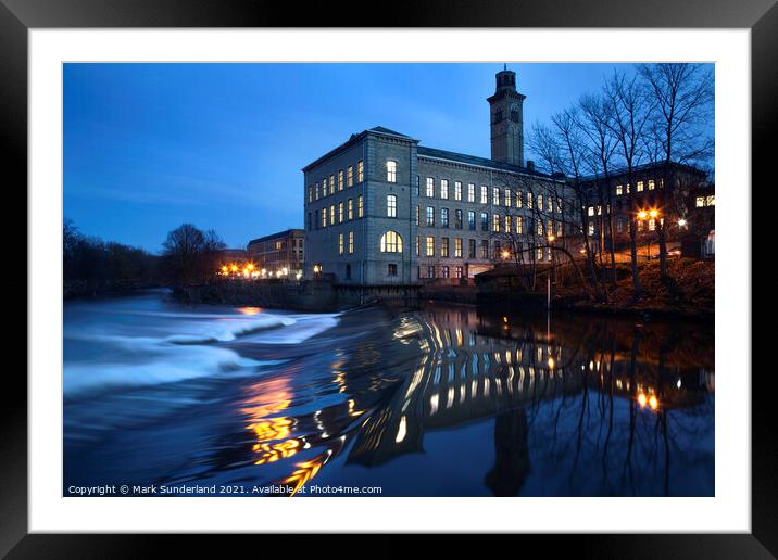 New Mill by the River Aire at Dusk Framed Mounted Print by Mark Sunderland
