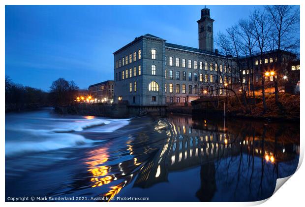 New Mill by the River Aire at Dusk Print by Mark Sunderland