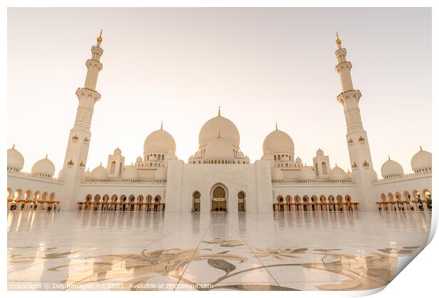 Grand mosque in Abu Dhabi near Dubai at sunset, UA Print by Delphimages Art