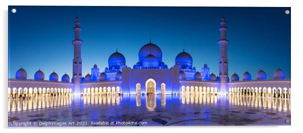 Grand Mosque in Abu Dhabi near Dubai at night, UAE Acrylic by Delphimages Art