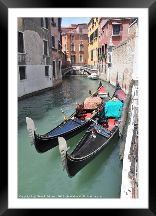 Pair of Gondolas. Venice Framed Mounted Print by Sam Robinson