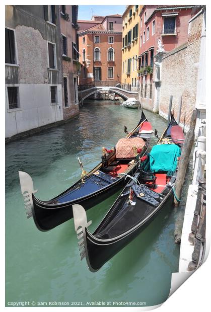 Pair of Gondolas. Venice Print by Sam Robinson