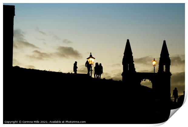 Silhouettes at St Andrews Cathedral Print by Corinne Mills