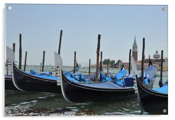 Row of Gondolas, Venice Acrylic by Sam Robinson