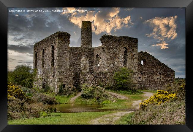 Old tin mine, engine house Cornwall,  Framed Print by kathy white
