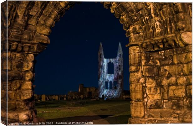 St Andrews Cathedral at night Canvas Print by Corinne Mills