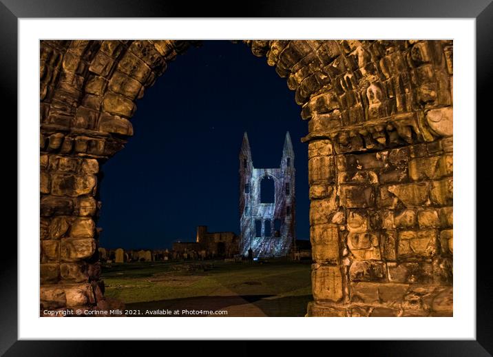 St Andrews Cathedral at night Framed Mounted Print by Corinne Mills