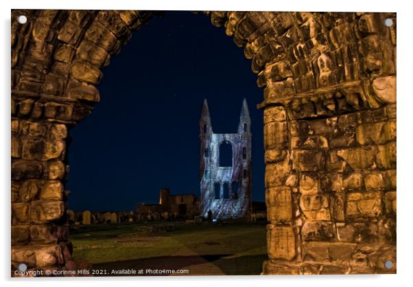 St Andrews Cathedral at night Acrylic by Corinne Mills