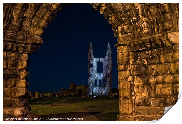 St Andrews Cathedral at night Print by Corinne Mills