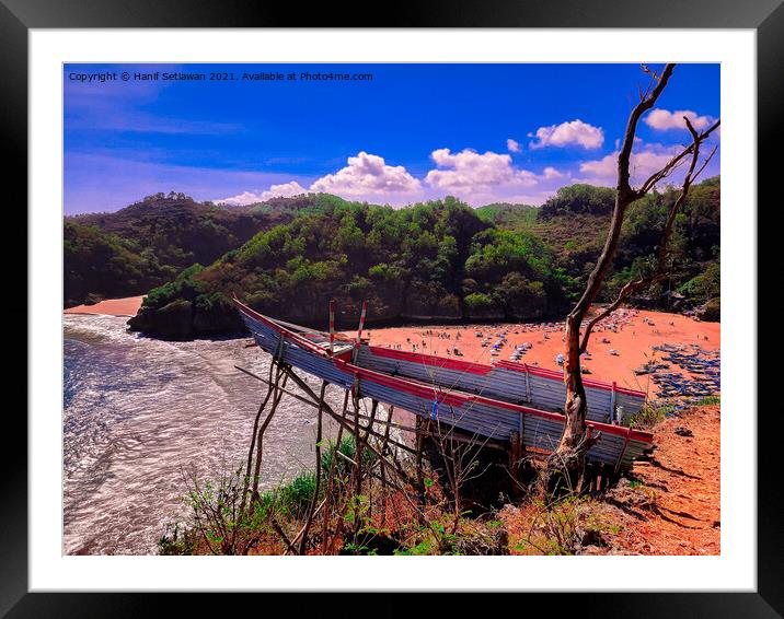 A bamboo fishing boat as high view point over the  Framed Mounted Print by Hanif Setiawan