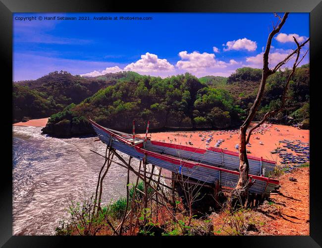 A bamboo fishing boat as high view point over the  Framed Print by Hanif Setiawan