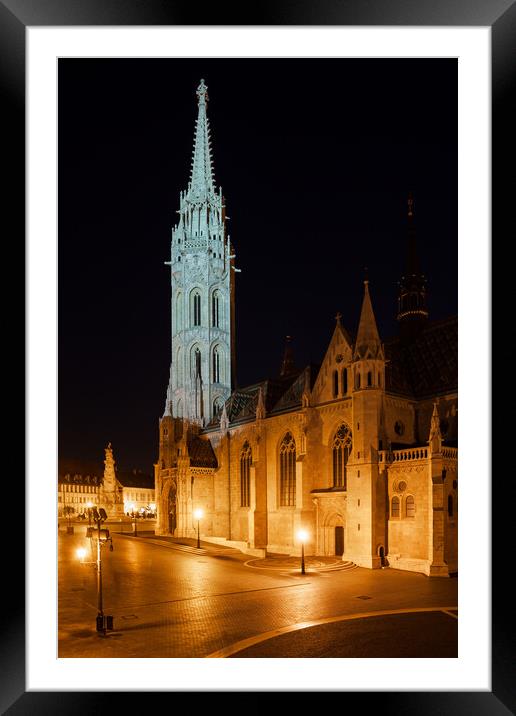 Matthias Church at Night in Budapest Framed Mounted Print by Artur Bogacki