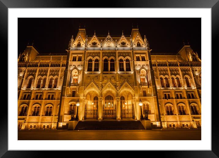 Hungarian Parliament Building at Night in Budapest Framed Mounted Print by Artur Bogacki