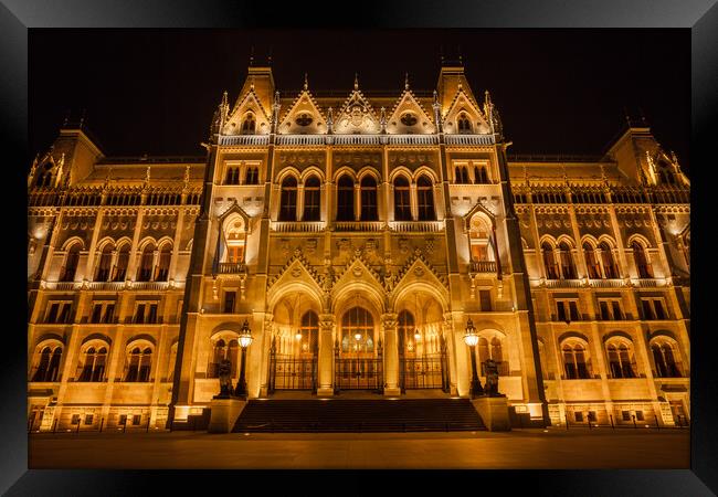 Hungarian Parliament Building at Night in Budapest Framed Print by Artur Bogacki
