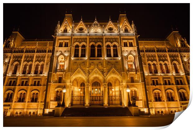 Hungarian Parliament Building at Night in Budapest Print by Artur Bogacki