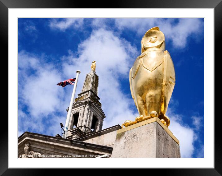 Golden Leeds Owl Statue at The Civic Hall in Millennium Square L Framed Mounted Print by Mark Sunderland
