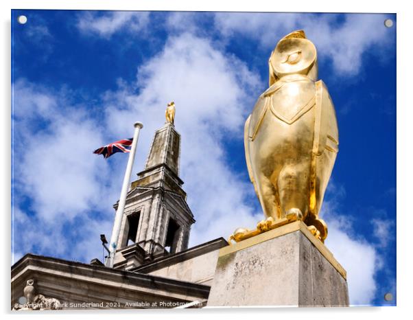Golden Leeds Owl Statue at The Civic Hall in Millennium Square L Acrylic by Mark Sunderland