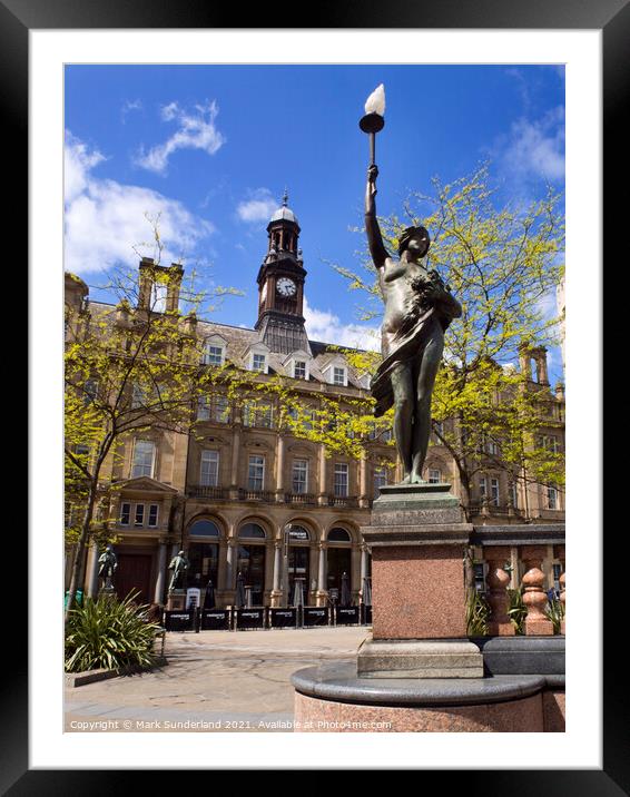 Morn Statue and The Old Post Office in City Square Leeds Framed Mounted Print by Mark Sunderland
