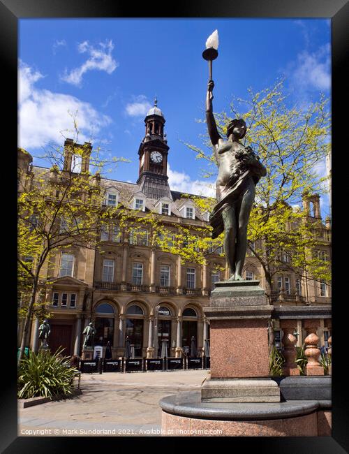 Morn Statue and The Old Post Office in City Square Leeds Framed Print by Mark Sunderland
