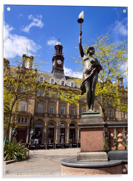 Morn Statue and The Old Post Office in City Square Leeds Acrylic by Mark Sunderland