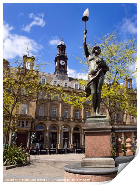 Morn Statue and The Old Post Office in City Square Leeds Print by Mark Sunderland