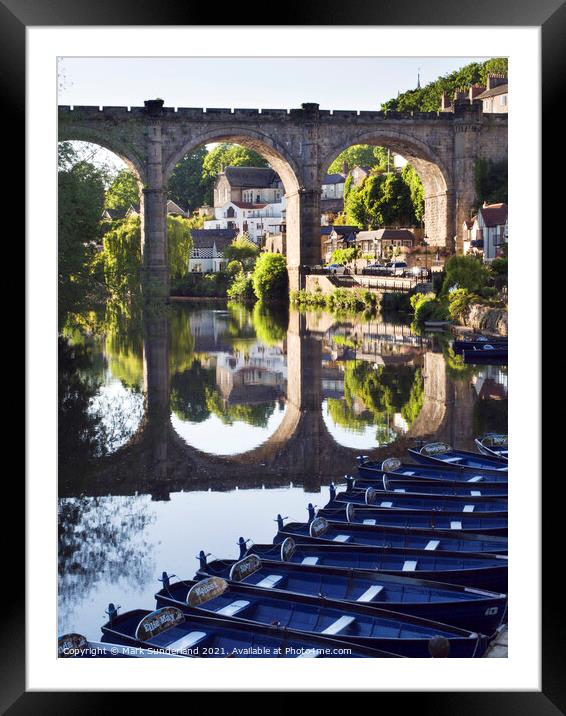 Viaduct and Reflection with Rowing Boast in the River Nidd at Kn Framed Mounted Print by Mark Sunderland