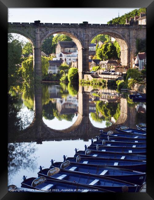 Viaduct and Reflection with Rowing Boast in the River Nidd at Kn Framed Print by Mark Sunderland