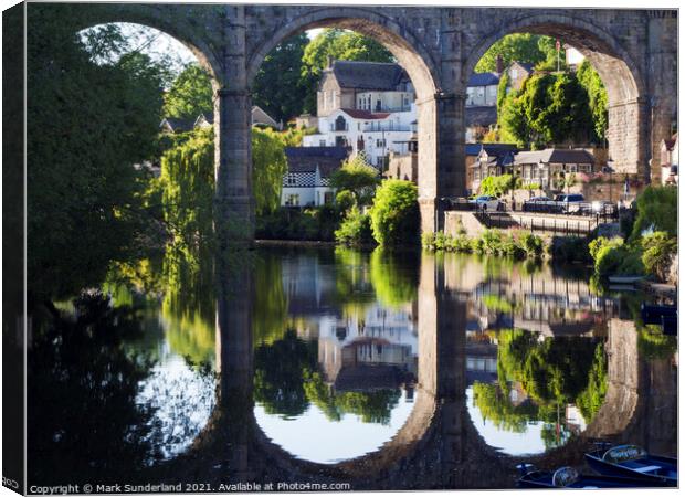 Viaduct and Reflection in the River Nidd at Knaresborough Canvas Print by Mark Sunderland