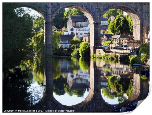 Viaduct and Reflection in the River Nidd at Knaresborough Print by Mark Sunderland