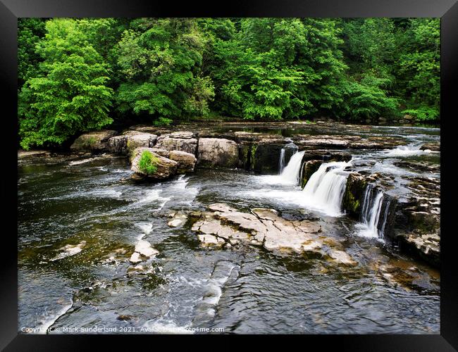 Upper Aysgarth Falls in Wensleydale after Dry Weather in Summer Framed Print by Mark Sunderland