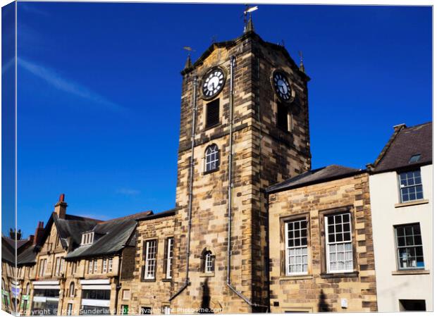 The Town Hall Clock Tower from Fenkle Street in Alnwick Canvas Print by Mark Sunderland