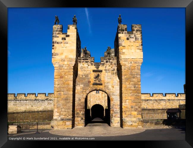 Gatehouse and Barbican at Alnwick Castle on a Summer Evening Framed Print by Mark Sunderland