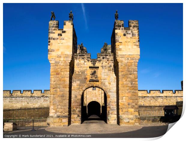 Gatehouse and Barbican at Alnwick Castle on a Summer Evening Print by Mark Sunderland