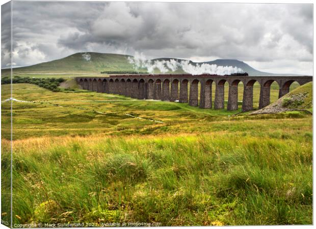 Steam Train Crossing the Ribblehead Viaduct in the Yorkshire Dales Canvas Print by Mark Sunderland