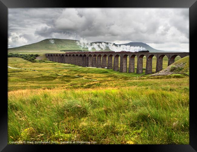 Steam Train Crossing the Ribblehead Viaduct in the Yorkshire Dales Framed Print by Mark Sunderland