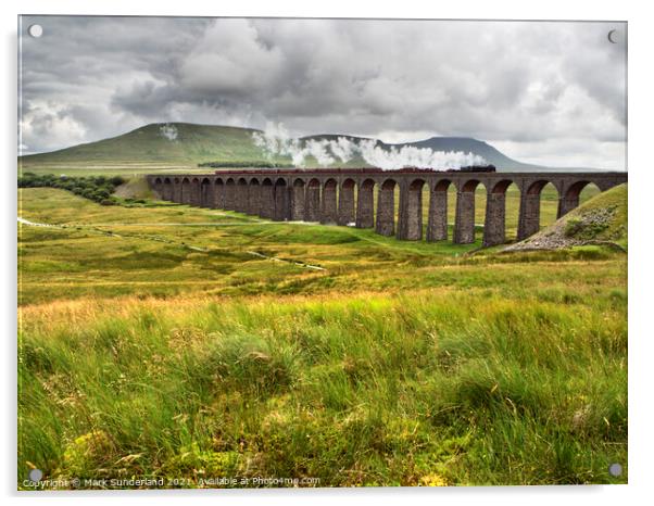 Steam Train Crossing the Ribblehead Viaduct in the Yorkshire Dales Acrylic by Mark Sunderland