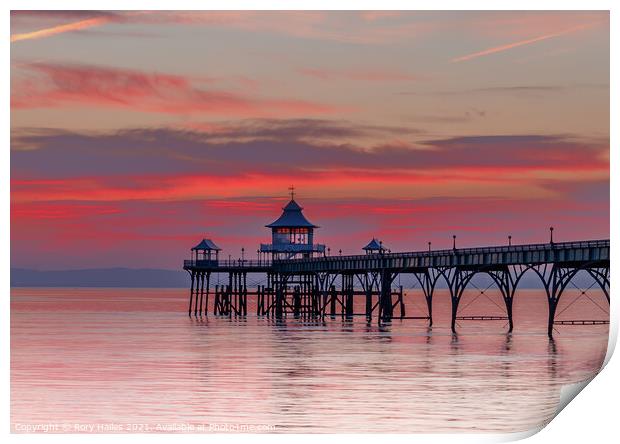 Clevedon Pier at Sunset Print by Rory Hailes