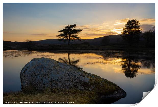 Kelly hall tarn sunset in the lake district 496 Print by PHILIP CHALK
