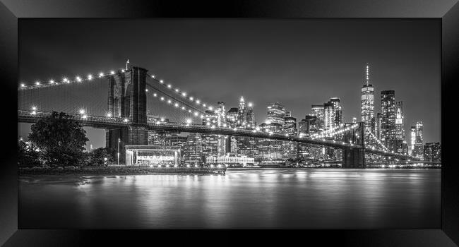 Brooklyn Bridge and Lower Manhattan at night Framed Print by Alan Le Bon