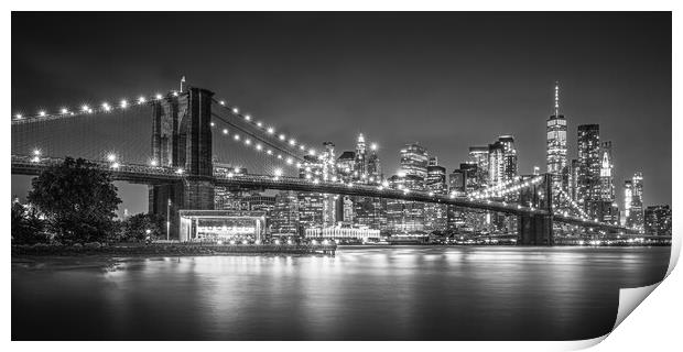 Brooklyn Bridge and Lower Manhattan at night Print by Alan Le Bon