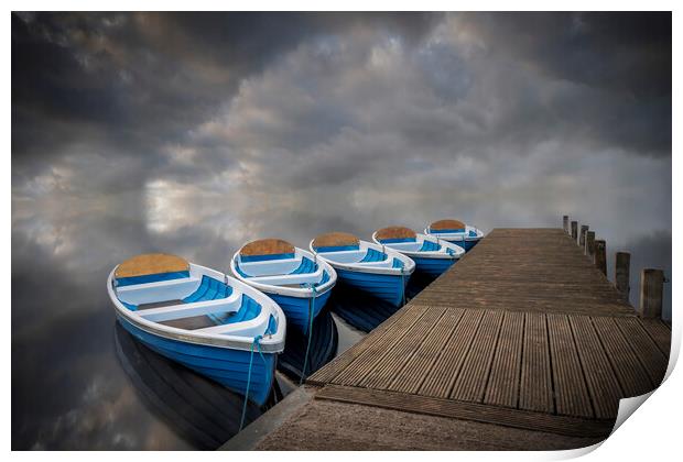 Rowing boats on calm waters Print by Alan Le Bon